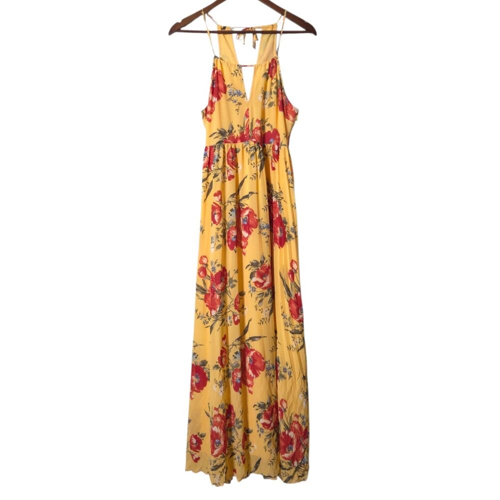Abercrombie & Fitch Women's Small Floral Tiered Maxi Dress Blue Yellow Sundress